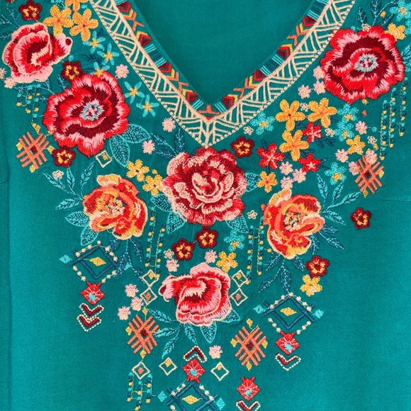 Savanna Jane Turquoise Floral Embroidered Blouse - Picture 3 of 3